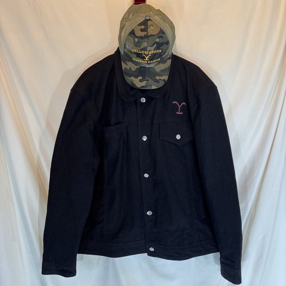 Rip Wheeler Men's Yellowstone Black Canvas Jacket 3XL w/Camo Cap Dutton Ranch